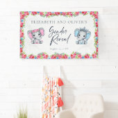 Roze & Blauwe Olifant Rozen Geslacht onthullen Spandoek (Insitu)