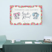Roze & Blauwe Olifant Rozen Geslacht onthullen Spandoek (Beurs)