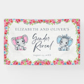 Roze & Blauwe Olifant Rozen Geslacht onthullen Spandoek (Horizontaal)