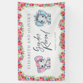 Roze & Blauwe Olifant Rozen Geslacht onthullen Spandoek (Verticaal)