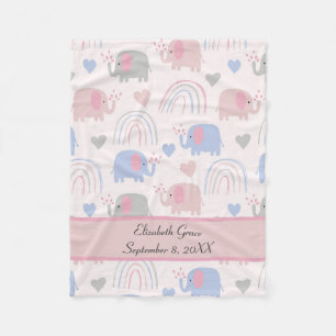 Roze Blauwe Olifanten Regenbogen Babykamer Fleece Deken