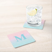 Roze Blauwe Omber met Gouden Lijnen Monogram Kartonnen Onderzetters (Insitu)