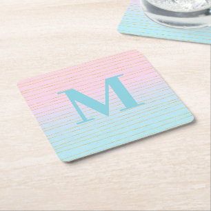 Roze Blauwe Omber met Gouden Lijnen Monogram Kartonnen Onderzetters
