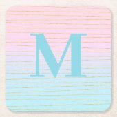 Roze Blauwe Omber met Gouden Lijnen Monogram Kartonnen Onderzetters (Voorkant)