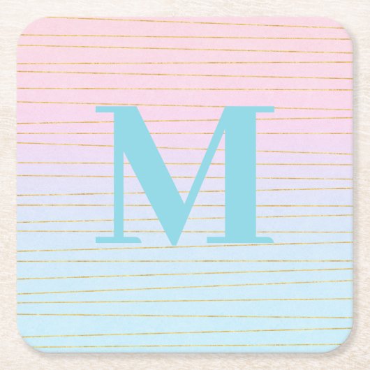 Roze Blauwe Omber met Gouden Lijnen Monogram Kartonnen Onderzetters (Voorkant)