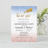 Roze Blauwe Ombre Glitter Gold Geslacht Kaart (Staand voorkant)