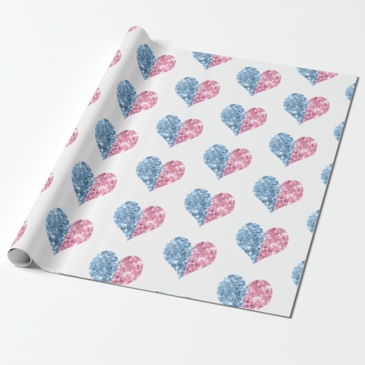 Roze blauwe ombre glitter Heart Baby Cadeaupapier (Uitgerold)