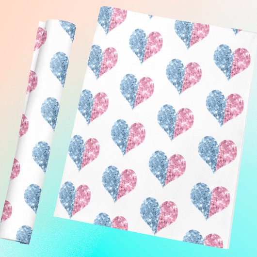 Roze blauwe ombre glitter Heart Baby Cadeaupapier