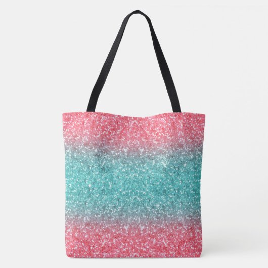 Roze Blauwe Ombre Glitter Tote Bag (Achterkant)