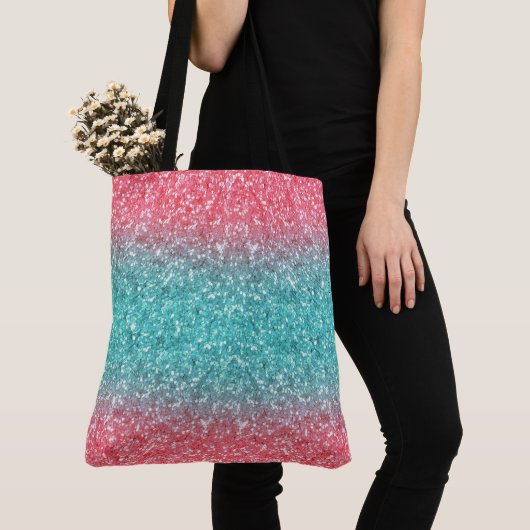 Roze Blauwe Ombre Glitter Tote Bag (Dichtbij)