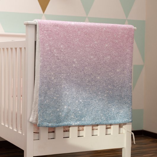 Roze Blauwe Ombre Gradiënt Glitter Baby Fleece Deken