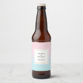 Roze Blauwe Ombre met Dunne Gouden Lijnen - Huweli Bier Etiket (Voorkant)