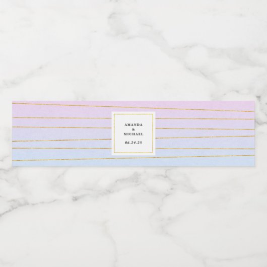 Roze Blauwe Ombre met Dunne Gouden Lijnen - Huweli Waterfles Etiket (Enkel label)