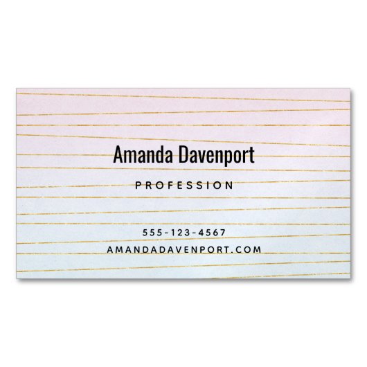 Roze Blauwe Ombre met dunne gouden lijnen Magnetisch Visitekaartje (Voorkant)