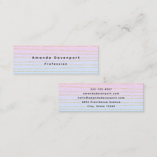 Roze Blauwe Ombre met dunne gouden lijnen Mini Visitekaartje (Voorkant / Achterkant)