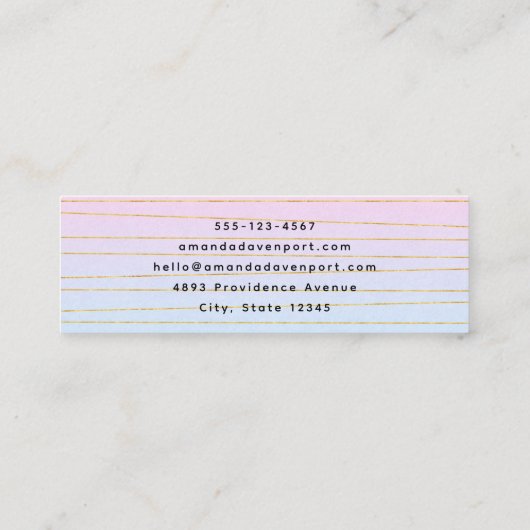 Roze Blauwe Ombre met dunne gouden lijnen Mini Visitekaartje (Achterkant)