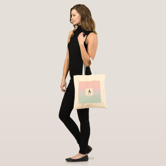 Roze Blauwe Ombre met Dunne Gouden Lijnen Monogram Tote Bag (Voorkant (model))