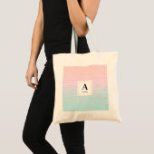 Roze Blauwe Ombre met Dunne Gouden Lijnen Monogram Tote Bag (Voorkant (product))