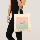 Roze Blauwe Ombre met dunne gouden lijnen Tote Bag (Voorkant (product))