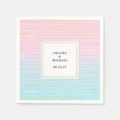 Roze Blauwe Ombre met Dunne Gouden Lijnen Trouwen Servet (Voorkant)