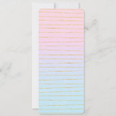 Roze Blauwe Ombre met Dunne Gouden Lijnen Trouwmen Kaart (Achterkant)