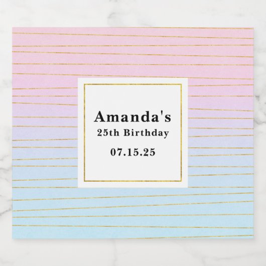 Roze Blauwe Ombre met Dunne Gouden Lijnen Verjaard Bier Etiket (Enkel label)