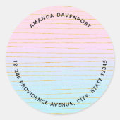 Roze Blauwe Ombre met Gouden Lijnen Adres Ronde Sticker (Voorkant)
