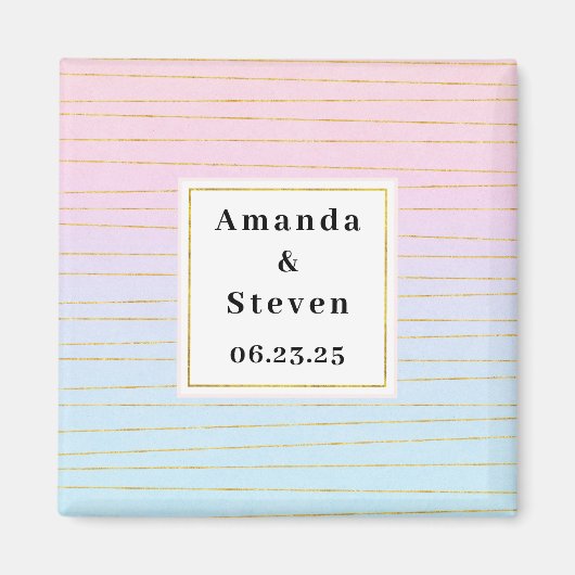 Roze Blauwe Ombre met Gouden Lijnen Bewaar de Datu Magneet (Voorkant)