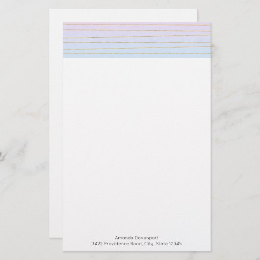 Roze Blauwe Ombre met Gouden Lijnen Briefpapier (Voorkant / Achterkant)