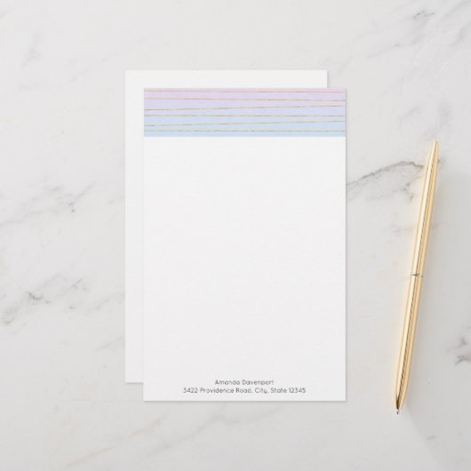 Roze Blauwe Ombre met Gouden Lijnen Briefpapier (Voorkant / Achterkant in situ)