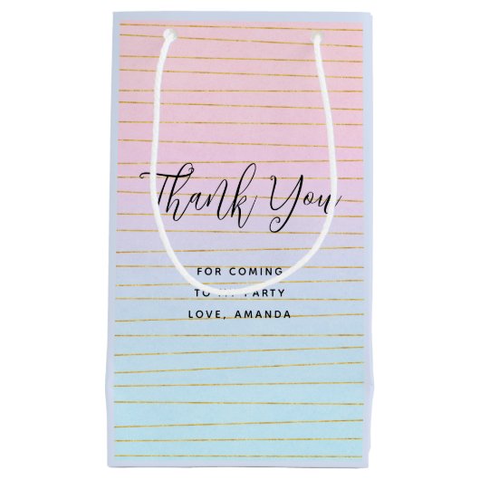 Roze Blauwe Ombre met Gouden Lijnen Dank U Klein Cadeauzakje (Voorkant)