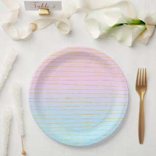 Roze Blauwe Ombre met Gouden Lijnen Papieren Bordje