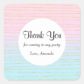 Roze Blauwe Ombre met Gouden Lijnen Party Dank U Vierkante Sticker (Voorkant)