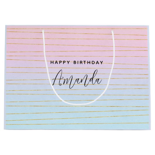 Roze Blauwe Ombre met Gouden Lijnen Verjaardag Groot Cadeauzakje (Voorkant)