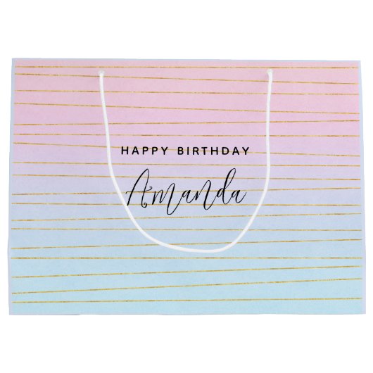 Roze Blauwe Ombre met Gouden Lijnen Verjaardag Groot Cadeauzakje (Achterkant)