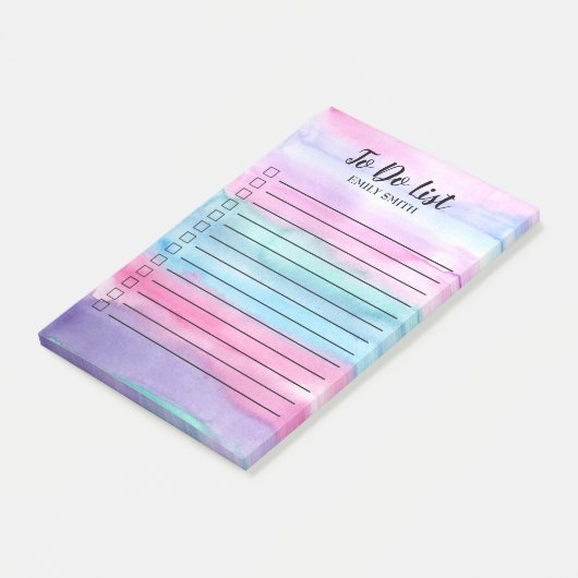 Roze blauwe Paarse checkbox met Waterverf aflevere Post-it® Notes (Schuin)