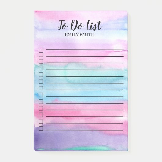 Roze blauwe Paarse checkbox met Waterverf aflevere Post-it® Notes (Voorkant)