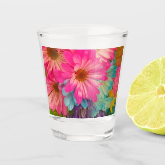 Roze Blauwe Paarse Daisies - Shot Glas (Voorkant)
