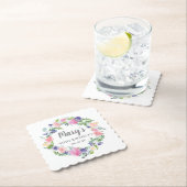 Roze blauwe Paarse Floral 90e verjaardag Kartonnen Onderzetters (Insitu)