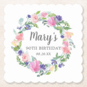 Roze blauwe Paarse Floral 90e verjaardag Kartonnen Onderzetters (Voorkant)