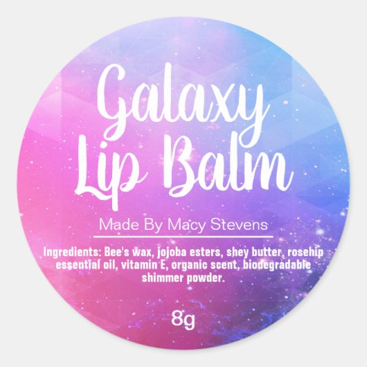 Roze blauwe Paarse galaxy gekleurde lip-balselabel Ronde Sticker (Voorkant)