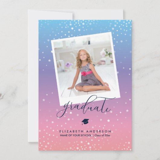 Roze blauwe Paarse regenbooggradiënt Afstuderen Fo Aankondiging (Voorkant)