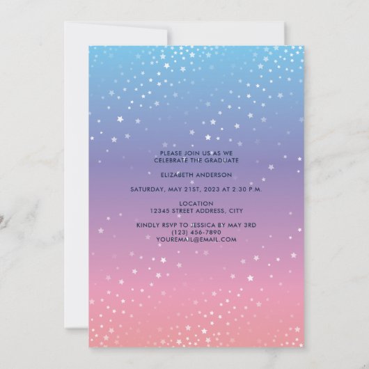Roze blauwe Paarse regenbooggradiënt Afstuderen Fo Aankondiging (Achterkant)