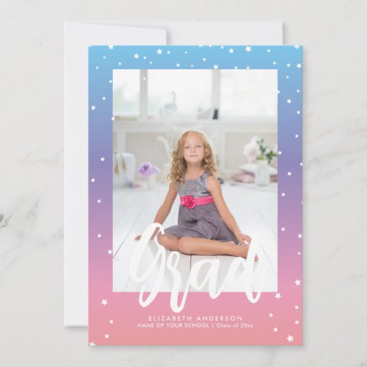 Roze blauwe Paarse regenbooggradiënt Afstuderen Fo Aankondiging (Voorkant)