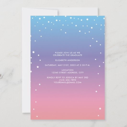 Roze blauwe Paarse regenbooggradiënt Afstuderen Fo Aankondiging (Achterkant)