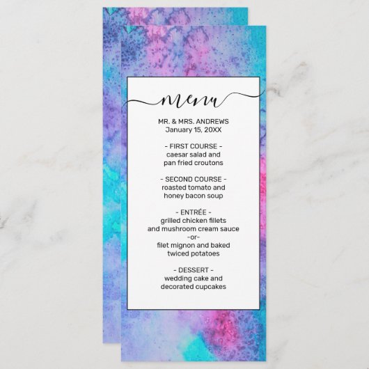 roze blauwe Paarse Waterverf kunst Menu (Voorkant / Achterkant)