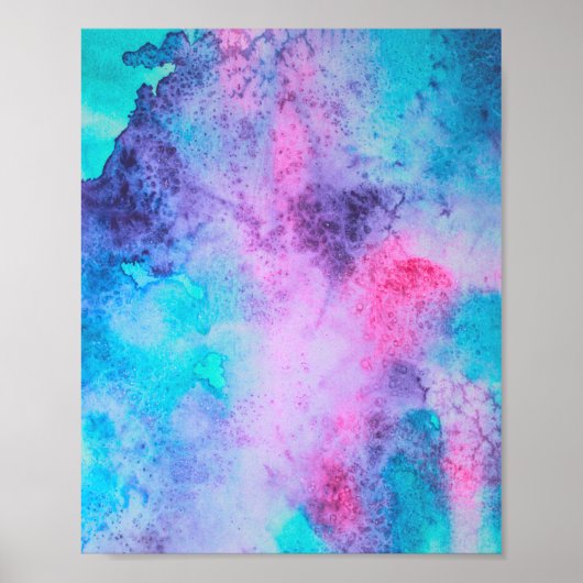  roze blauwe Paarse Waterverf kunst Poster (Voorkant)