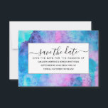 roze blauwe Paarse Waterverf kunst Save The Date<br><div class="desc">Dit moderne en stijlvolle design is perfect voor de trendy en stijlvolle vrouw. Het is voorzien van een handbeschilderde felroze, paarse, blauwgroen groene, en blauwe zee zoute waterverf. Het is cool, uniek, meisjes en hedendaags. Stijlvol met dit unieke en eenvormige design dat met de hand wordt geschilderd door de kunstenaar...</div>