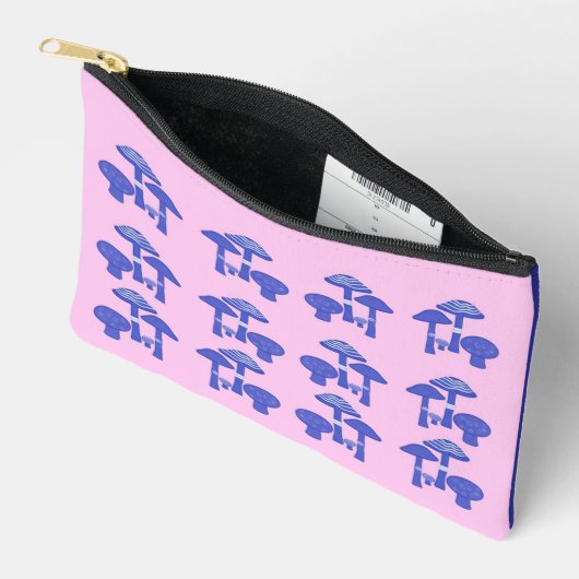 'Roze & Blauwe Paddenstoel' Print Cosmetische Zak Etui (Open)