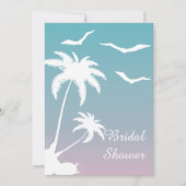 Roze blauwe palmbomen vrijgezellenfeest strandbrui kaart (Voorkant)